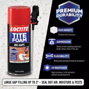 Loctite Tite Foam Big Gaps Spray Foam Sealant, Polyurethane Expanding Foam Insulation - 12 fl oz Can, Pack of 1