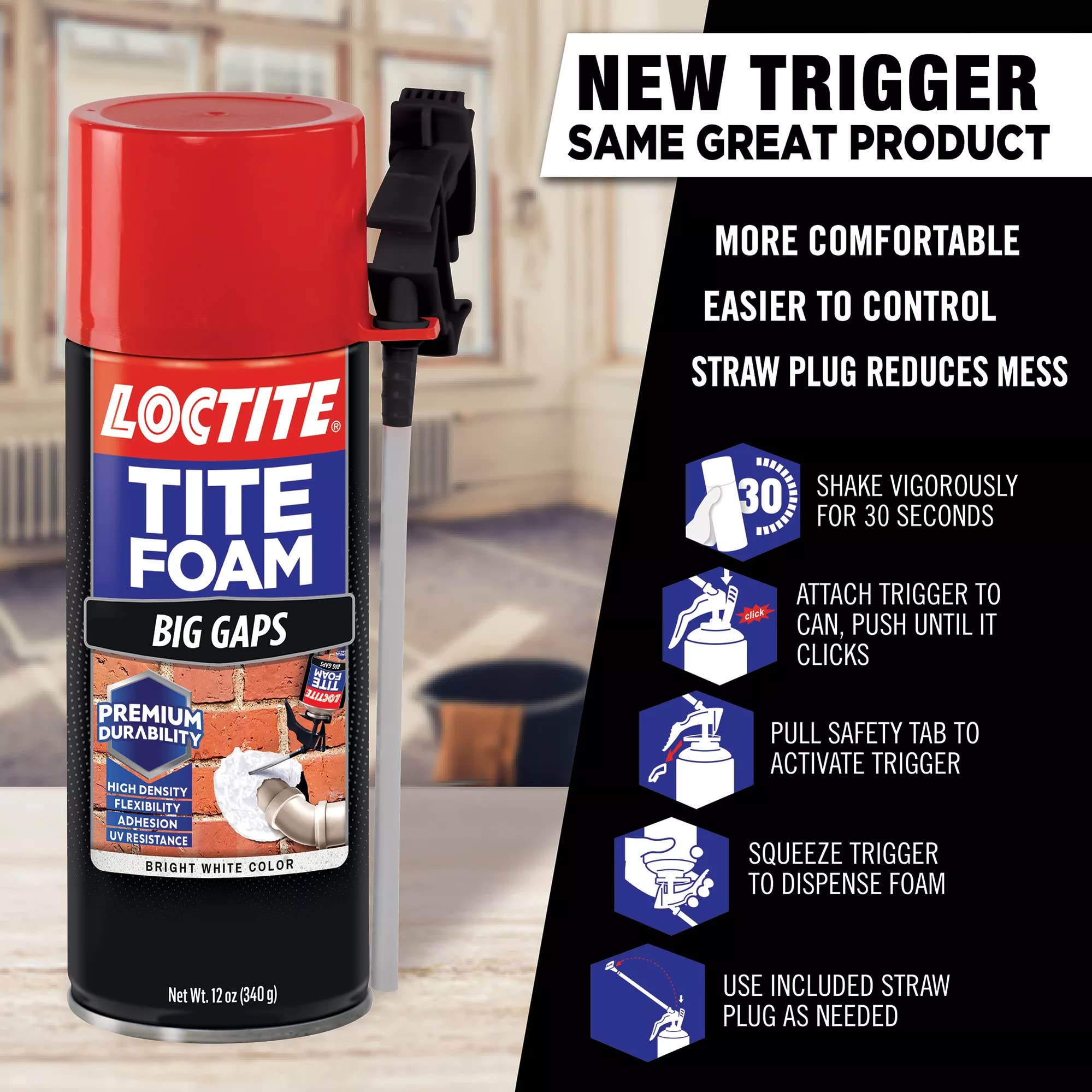 Loctite Tite Foam Big Gaps Spray Foam Sealant, Polyurethane Expanding Foam Insulation - 12 fl oz Can, Pack of 1