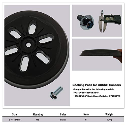 6" Replacement Sanding Pad Compatible with Bosch Orbital Sanders ROS65VC 1250DEVS 3727DVS 3727DEVS ，6 Hole Hook-&-Loop Sander Backing Pad，Replace RS6045 & RS6046