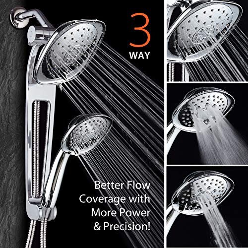 AQUABAR High Pressure Square 3-way Luxury Spa Combo System with Adjustable 18" Extension Arm for Easy Reach & Mobility - Use 7.5" Rain & Handheld Shower Head Separately or Together/All-Chrome Finish