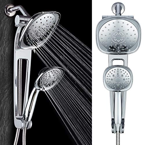 AQUABAR High Pressure Square 3-way Luxury Spa Combo System with Adjustable 18" Extension Arm for Easy Reach & Mobility - Use 7.5" Rain & Handheld Shower Head Separately or Together/All-Chrome Finish