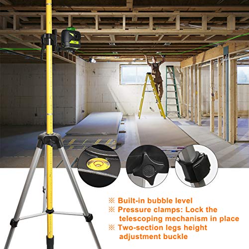 Huepar 12 Ft./3.7m Telescoping Pole with 1/4-Inch by 20-Inch Laser Mount for Rotary and Line Laser Level, Adjustable Telescoping Pole with Tripod - 5/8"-11 Adapter Nut Included LP36