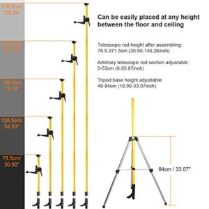 Huepar 12 Ft./3.7m Telescoping Pole with 1/4-Inch by 20-Inch Laser Mount for Rotary and Line Laser Level, Adjustable Telescoping Pole with Tripod - 5/8"-11 Adapter Nut Included LP36