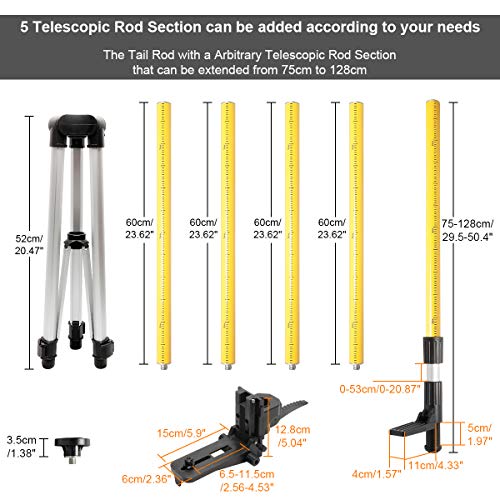 Huepar 12 Ft./3.7m Telescoping Pole with 1/4-Inch by 20-Inch Laser Mount for Rotary and Line Laser Level, Adjustable Telescoping Pole with Tripod - 5/8"-11 Adapter Nut Included LP36