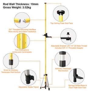 Huepar 12 Ft./3.7m Telescoping Pole with 1/4-Inch by 20-Inch Laser Mount for Rotary and Line Laser Level, Adjustable Telescoping Pole with Tripod - 5/8"-11 Adapter Nut Included LP36