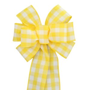 Yellow Buffalo Plaid Wreath Bow - Spring Wreath Bow by Package Perfect Bows Made in USA