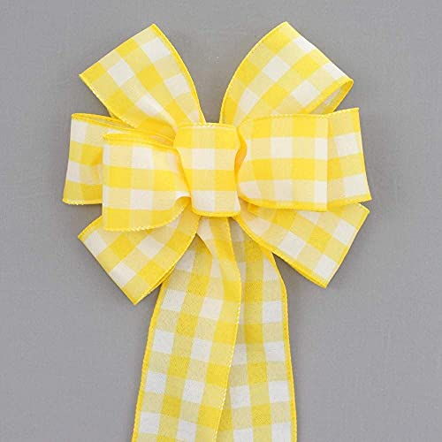 Yellow Buffalo Plaid Wreath Bow - Spring Wreath Bow by Package Perfect Bows Made in USA