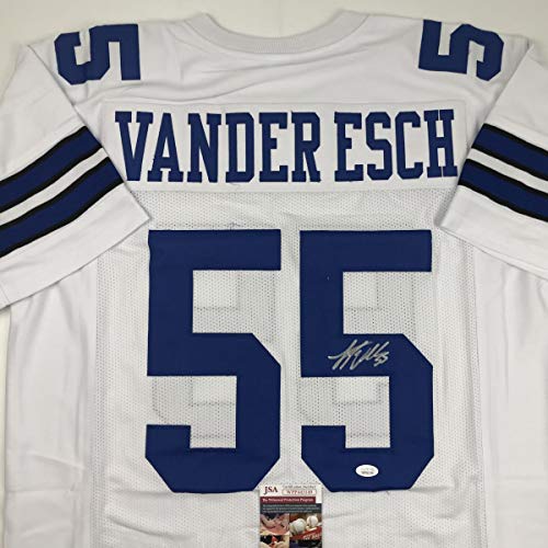 Autographed/Signed Leighton Vander Esch Dallas White Football Jersey JSA COA