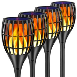 ollivage solar lights outdoor, 43" flickering flames torch light solar garden lights waterproof landscape lighting dusk to dawn auto on/off security torch light for yard patio driveway, 4pack