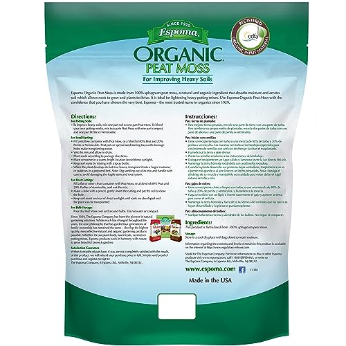 Espoma Organic Peat Moss; All-Natural Horticultural Grade Sphagnum Peat Moss Approved for Organic Gardening. Helps Improve Aeration & Moisture Retention. Promotes Root Growth – Pack of Two