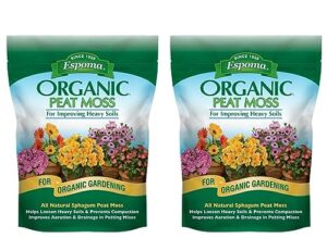 espoma organic peat moss; all-natural horticultural grade sphagnum peat moss approved for organic gardening. helps improve aeration & moisture retention. promotes root growth – pack of two