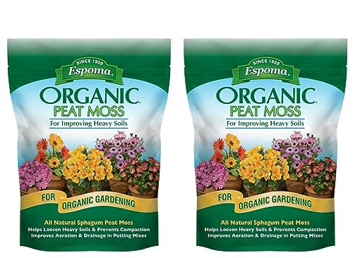 Espoma Organic Peat Moss; All-Natural Horticultural Grade Sphagnum Peat Moss Approved for Organic Gardening. Helps Improve Aeration & Moisture Retention. Promotes Root Growth – Pack of Two