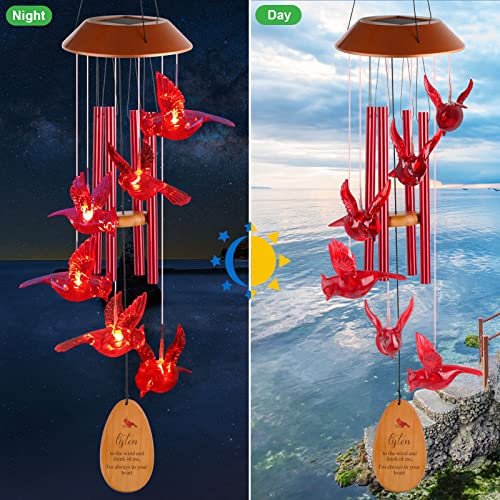 Cardinal Bird Solar Wind Chimes,Gardening Gift for All Father,Stepdad,Grandpa,Husband,Men,mom,Grandma,Women,Aunt,Daughter,Nana,Sister,Mother Birthday Gift, Perfect for Patio, Christmas Decorations