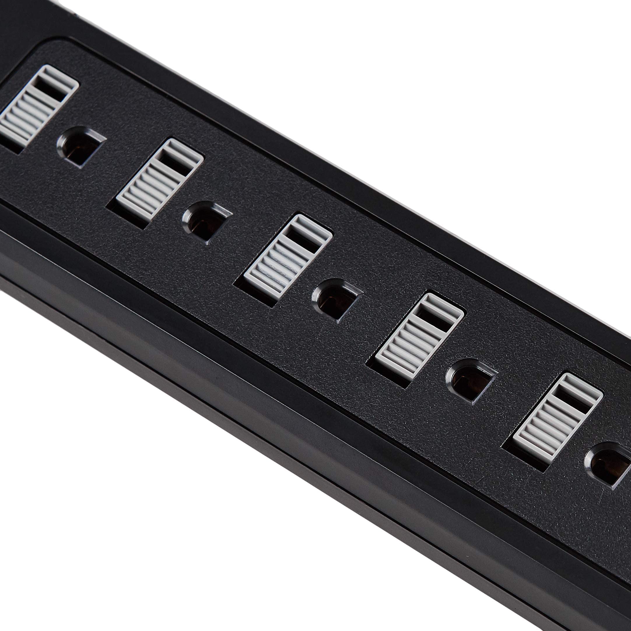 Amazon Basics 6-Outlet Surge Protector Power Strip, 2 USB Ports, 2 Ft Cord - 500 Joule, Black, 2-Pack