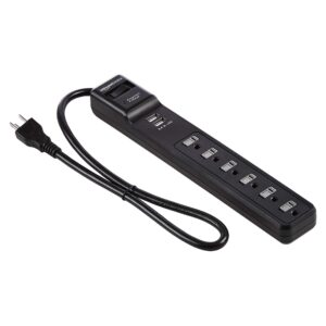 Amazon Basics 6-Outlet Surge Protector Power Strip, 2 USB Ports, 2 Ft Cord - 500 Joule, Black, 2-Pack