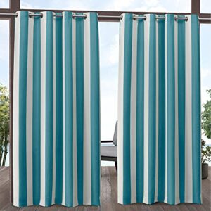 exclusive home canopy stripe indoor/outdoor grommet top curtain panel, 54"x96", teal / white, set of 2