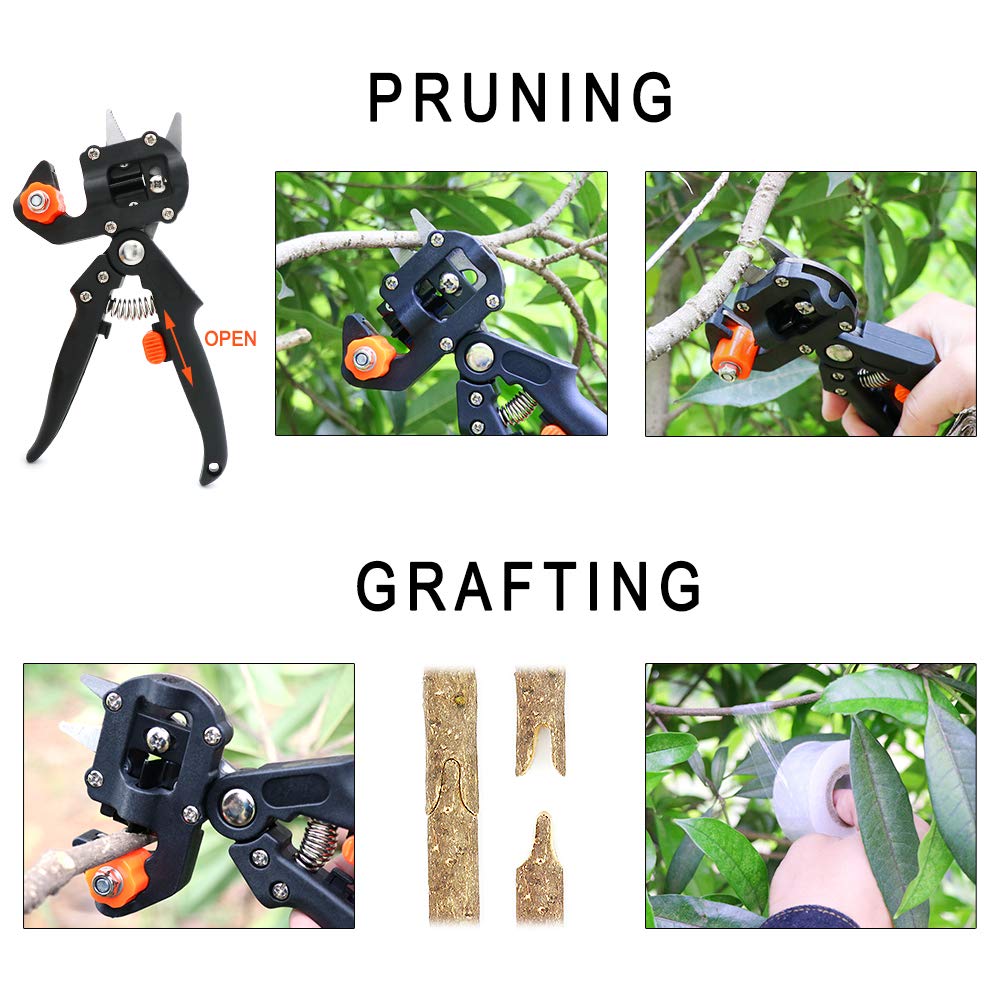 Garden Grafting Tool Kits, ZALALOVA 2 in 1 Pruning Tools Including Grafting Knife Replacement Blades Grafting Tapes Rubber Bands and Labels for Plant Branch Vine Fruit Tree Cutting