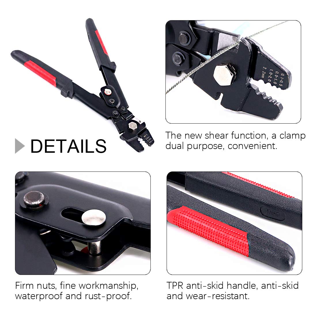 Swpeet Profession Up To 2.2mm Wire Rope Crimping Tool Wire Rope Swager Crimpers Fishing Crimping Tool With 150Pcs 3 Size Aluminum Double Barrel Ferrule Crimping Loop Sleeve Kit