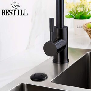 BESTILL Sink Top Garbage Disposal Air Switch Button with Air Hose, Matte Black (Long Button with Brass Cover)
