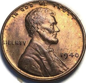 1940 p lincoln wheat cent red bu ms penny seller mint state