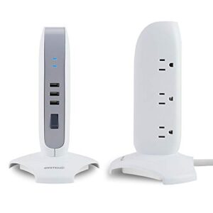 Oviitech Surge Protector Power Strip Tower 5 AC Outlets with 3 USB Charging Ports(3.1A Total), 4 Feet Cord Wire Extension,White and Gray, ETL Listed