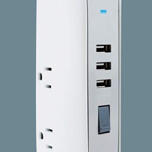 Oviitech Surge Protector Power Strip Tower 5 AC Outlets with 3 USB Charging Ports(3.1A Total), 4 Feet Cord Wire Extension,White and Gray, ETL Listed