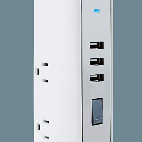 Oviitech Surge Protector Power Strip Tower 5 AC Outlets with 3 USB Charging Ports(3.1A Total), 4 Feet Cord Wire Extension,White and Gray, ETL Listed