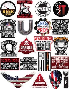 hard hat & tool box vinyl stickers – stickers for adults - funny decals for hardhat, construction, union, oilfield, electrician, ironworker, mechanic, welding, american flag