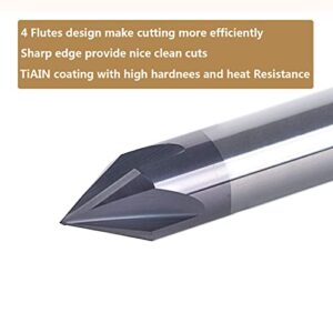 SpeTool Carbide Chamfer End Mill V Groove Router Bit 60 Degree, 4 Flutes 1/4 inch Shank for CNC Carving and Chamfering