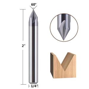 SpeTool Carbide Chamfer End Mill V Groove Router Bit 60 Degree, 4 Flutes 1/4 inch Shank for CNC Carving and Chamfering