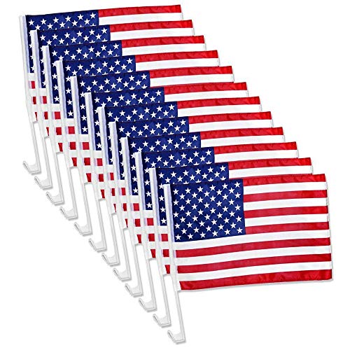 Julysgift US American Patriotic Car Window Clip USA Flag 17" x 12" (12 Counts)