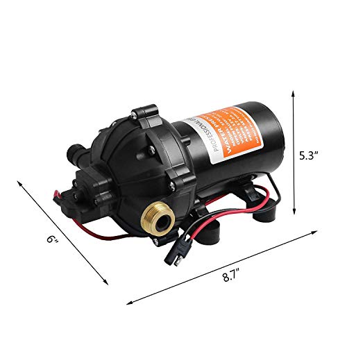 Happybuy RV Water Pump 5.3 GPM 5.5 Gallons Per Minute 12V Water Pump Automatic 70 PSI Diaphragm Pump with 25 Foot Coiled Hose Washdown Pumps for Boats Caravan Rv Marine Yacht