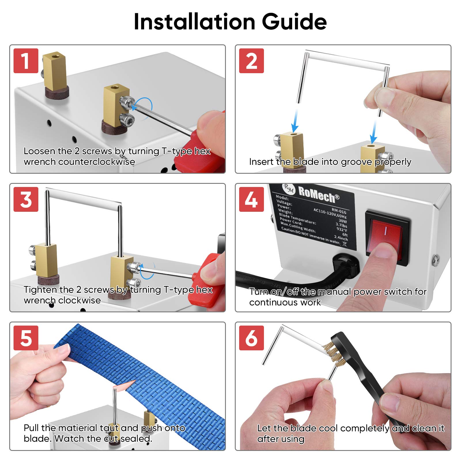 RoMech Electric Rope Cutter - Hot Knife Thermal Blade for Braid Fabric Webbing Belting Ribbon- Bench Mount Cutting Tool Kit – Heal Sealer (30W, RM-016)