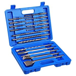comoware rotary hammer drill bits set & chisels- sds plus concrete masonry hole tool 17pcs with storage case