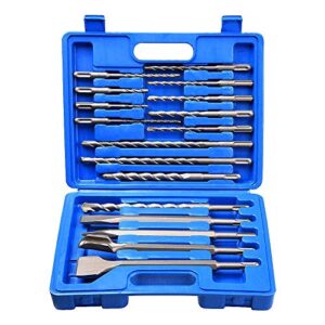 COMOWARE Rotary Hammer Drill Bits Set & Chisels- SDS Plus Concrete Masonry Hole Tool 17pcs with Storage Case