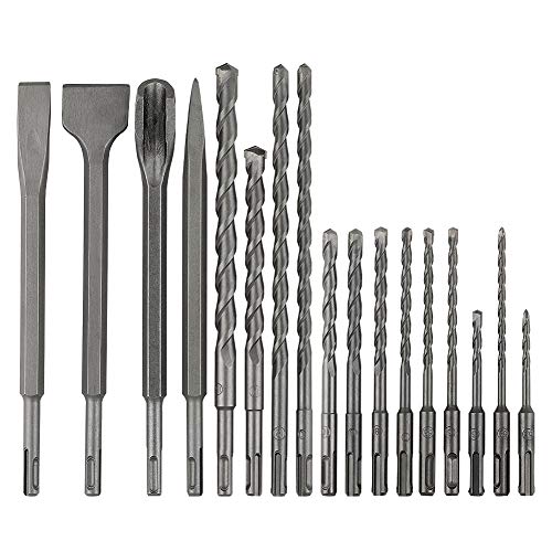 COMOWARE Rotary Hammer Drill Bits Set & Chisels- SDS Plus Concrete Masonry Hole Tool 17pcs with Storage Case