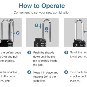 Puroma 2 Pack 2.6 Inch Long Shackle Combination Lock 4 Digit Outdoor Waterproof Padlock for School Gym Locker, Sports Locker, Fence, Gate, Toolbox, Case, Hasp Storage (Black)
