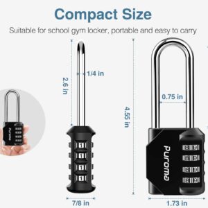 Puroma 2 Pack 2.6 Inch Long Shackle Combination Lock 4 Digit Outdoor Waterproof Padlock for School Gym Locker, Sports Locker, Fence, Gate, Toolbox, Case, Hasp Storage (Black)