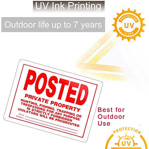 Posted No Trespassing Signs Private Property Mate No Hunting Sign 10x14 Inch Rust Free Aluminum,UV Ink Printing,Indoor or Outdoor Use(4 Pack)