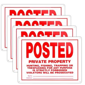 posted no trespassing signs private property mate no hunting sign 10x14 inch rust free aluminum,uv ink printing,indoor or outdoor use(4 pack)