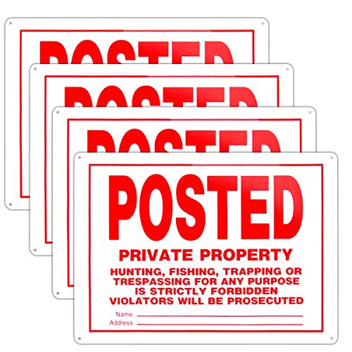 Posted No Trespassing Signs Private Property Mate No Hunting Sign 10x14 Inch Rust Free Aluminum,UV Ink Printing,Indoor or Outdoor Use(4 Pack)