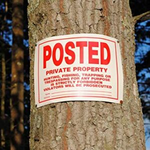 Posted No Trespassing Signs Private Property Mate No Hunting Sign 10x14 Inch Rust Free Aluminum,UV Ink Printing,Indoor or Outdoor Use(4 Pack)