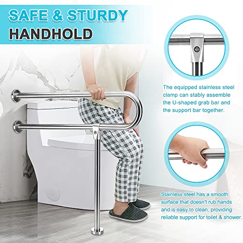 Handicap Grab Bars Rails 30-Inch Toilet Handrails Bathroom Safety Bar Hand Support Rail Handicapped Handrail Accessories for Seniors Elderly Disabled Bariatric Railing Wall to Floor Mounted Bath Grips