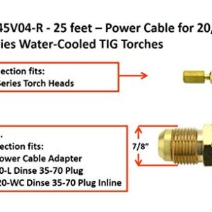 Power Cable for 20 Series Water-Cooled TIG Torches - 25 Feet - Super Flex Red Braided - Model 45V04-R
