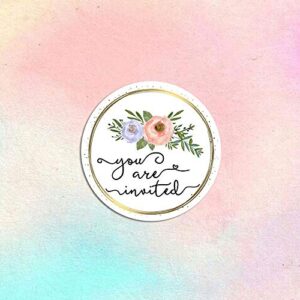 120 x Circle Party Stickers, Wedding Invitation Stickers, Save The Date Labels, You're Invited, Join Us, Be Our Guest, Engaged