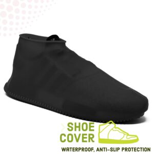 BOVAI - Waterproof Shoe Covers Reusable Rain Shoe Cover Silicone Magic Shoe Running Cover Work Rubber Protector (Large, Black)