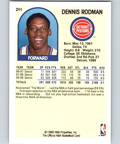 1989-90 Hoops Basketball #211 Dennis Rodman Detroit Pistons Official NBA Trading Card