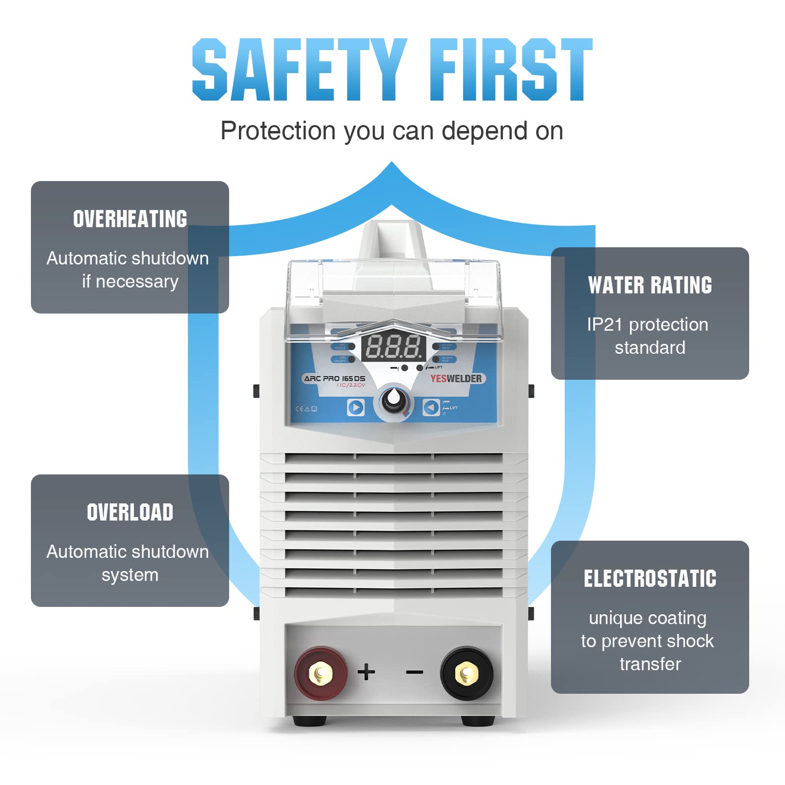 YESWELDER Stick Welder 165Amp,Digital Display 110/220V Dual Voltage IGBT Inverter ARC Welder Machine,Built-in Hot Start ARC force Portable MMA Welding Machine