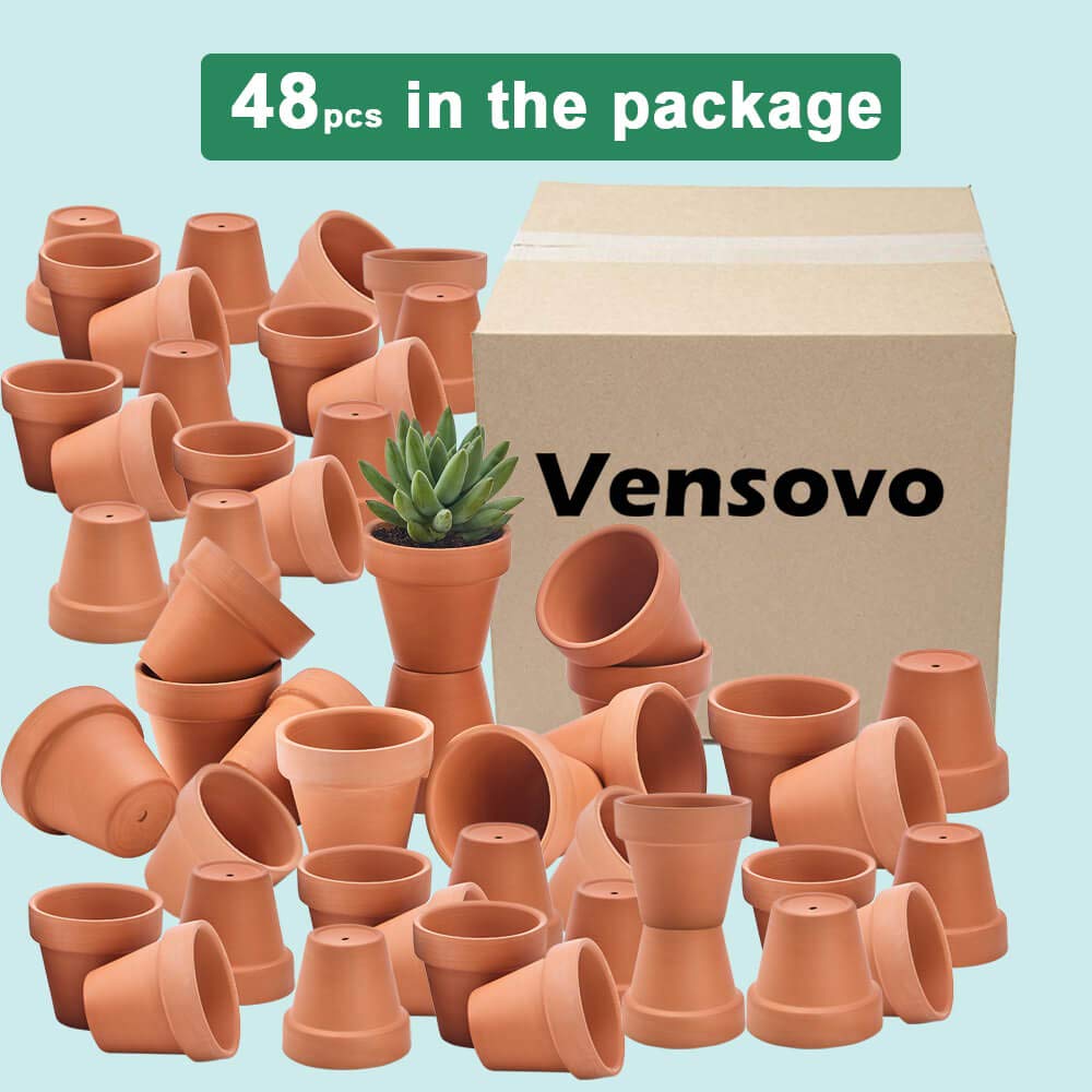 vensovo 48 Pcs Tiny Terracotta Pots - 2 inch Small Mini Clay Pots with Drainage Holes Flower Nursery Terra Cotta Pots for Indoor/Outdoor Succulent Plants, Crafts, Wedding Favor