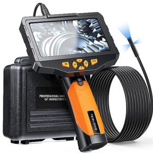 triple lens borescope inspection camera, teslong professional endoscope with light, digital video scope camera, 5" ips screen, waterproof flexible cable for automotive/home/wall/pipe/car (16.4ft)